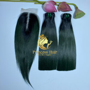 Bone Straight Ombre Green Style Weft Hair