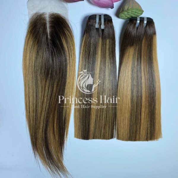 Bone Straight Piano Orange Color Style Middle Part Closure